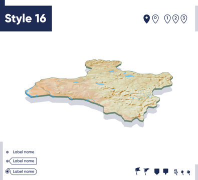 Zavkhan, Mongolia - map with shaded relief, land cover, rivers, mountains. Biome map with shadow.