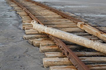 rails in salt on a salt lake