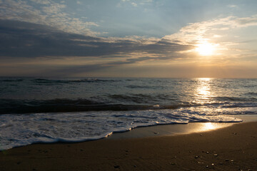 Peaceful sunrise over the Aegean sea in Greece