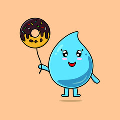 Cute cartoon water drop floating with donuts balloon cartoon vector illustration 