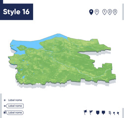 Obraz premium Arkhangelsk Region Part 01, Russia - map with shaded relief, land cover, rivers, mountains. Biome map with shadow.