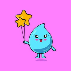 Cute cartoon water drop floating with star balloon cartoon vector illustration  