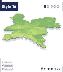 Obraz premium Kirov Region, Russia - map with shaded relief, land cover, rivers, mountains. Biome map with shadow.