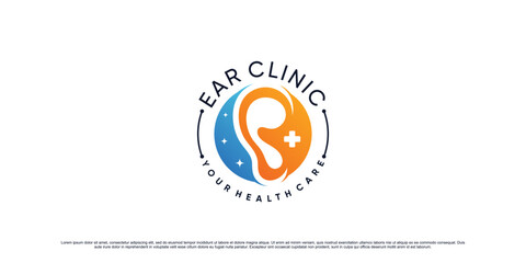 Ear logo design for medical clinic with negative space and circle concept Premium Vector