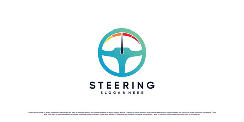 Car steering wheel and rpm icon logo vector illustration with creative concept Premium Vector