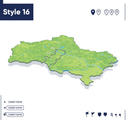 Obraz premium Moscow Region, Russia - map with shaded relief, land cover, rivers, mountains. Biome map with shadow.