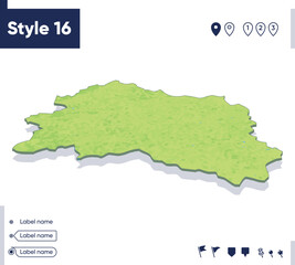 Obraz premium Orel Region, Russia - map with shaded relief, land cover, rivers, mountains. Biome map with shadow.