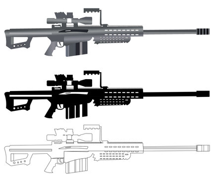 illustration of a gun of  Barrett M82 antimaterial sniper rifle.  Coloring page, and colorful clipart character. gun design for t-shirt print, icon, logo, label, patch, or sticker. Vector image 