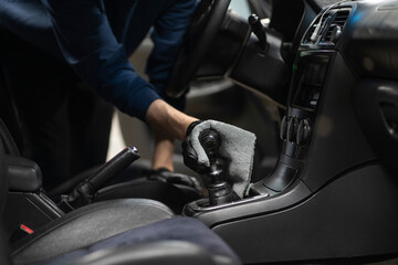 Obraz premium cleaning car interior in the studio