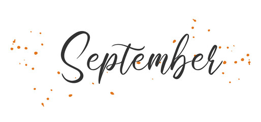 September Autumn word on white background. Hand drawn Calligraphy lettering Vector illustration - obrazy, fototapety, plakaty