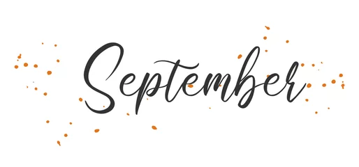 Fotobehang September Autumn word on white background. Hand drawn Calligraphy lettering Vector illustration © Elsa
