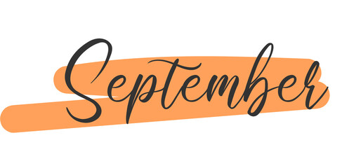 September Autumn word on white background. Hand drawn Calligraphy lettering Vector illustration - obrazy, fototapety, plakaty