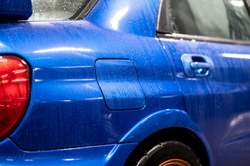 car shiny hydrophobic coating, close up waterdrops on the automobile - obrazy, fototapety, plakaty