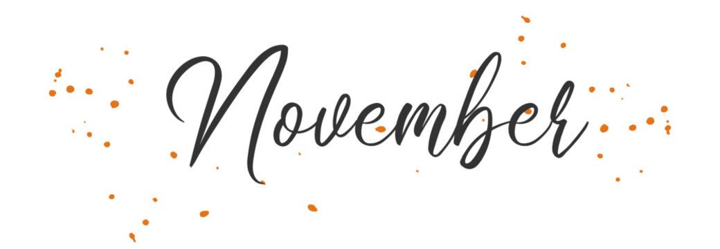 November Autumn word on white background. Hand drawn Calligraphy lettering Vector illustration