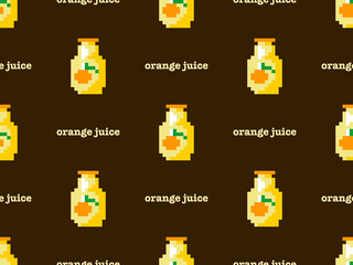 Orange juice cartoon character seamless pattern on brown background. Pixel style