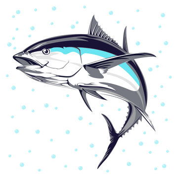 recommend clip art: Tuna fishing logo. Unique and fresh tuna jumping.Fish on a white background
