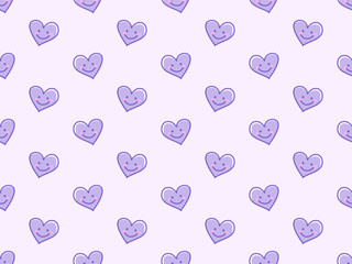 Heart cartoon character seamless pattern on purple background