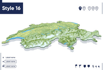 Switzerland - map with shaded relief, land cover, rivers, mountains. Biome map with shadow.