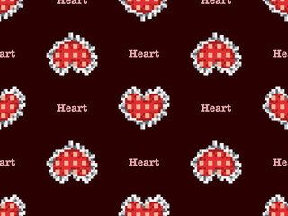 Heart cartoon character seamless pattern on red background. Pixel style