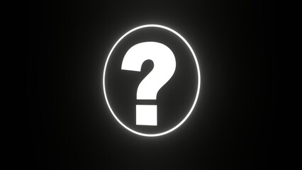 The White circle with white question mark  in the black background scene