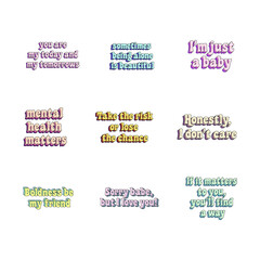 Set of different quotes and memes. Colorful text sticker