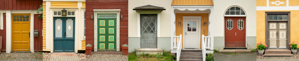 A row of traditional Swedish doors