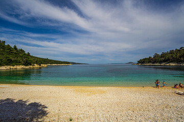 Scenic view at the rocky beach Leftos Gialos in Alonissos island, Sporades, Greece