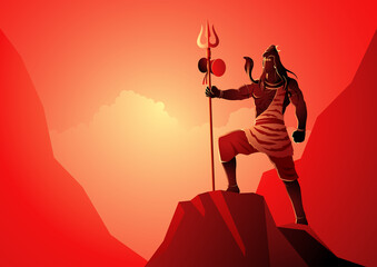 Lord Shiva standing on top of a rock