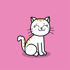 Cat character. A cute white kitten on pink background. cat in hand-drawn design.