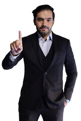 Businessman in Black Suit  Point his Finger to the Front