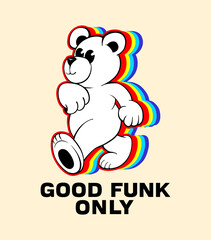 teddy bear illustration in funk style with slogan - obrazy, fototapety, plakaty