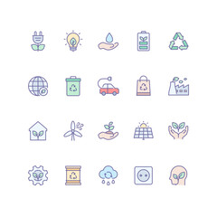 Set of ecology icons in filled outline style.
