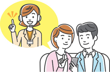 自宅でオンライン相談を受ける夫婦のイメージイラスト素材