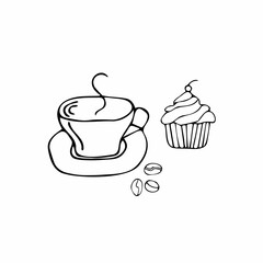 a cup of coffee and a cupcake