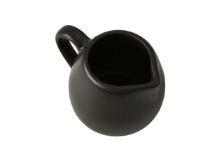 Naklejka na ściany i meble Black empty ceramic dip bowl close up. Isolated over white background