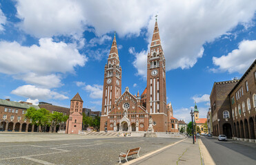Fototapeta premium Panorama of the Votive Church and Cathedral of Our Lady of Hungary in Szeged, Hungary