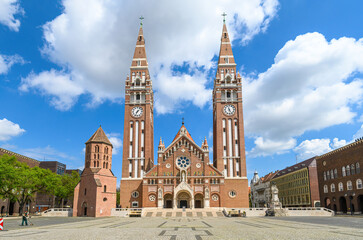 Panorama of the Votive Church and Cathedral of Our Lady of Hungary in Szeged, Hungary