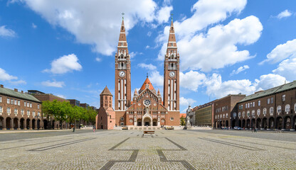 Panorama of the Votive Church and Cathedral of Our Lady of Hungary in Szeged, Hungary