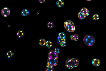 Soap bubbles isolated on a black background