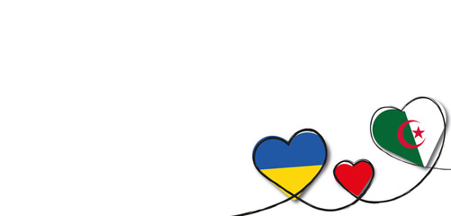 Drei Herzen in den Farben der Ukraine und Algerien