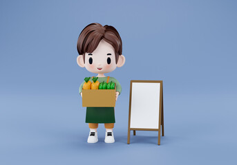 Obraz na płótnie Canvas 3d illustration. selling fruits and vegetables