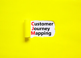 CJM customer journey mapping symbol. Concept words CJM customer journey mapping on white paper on a beautiful yellow background. Business and CJM customer journey mapping concept. Copy space.