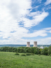 Green landscape and nuclear power plant