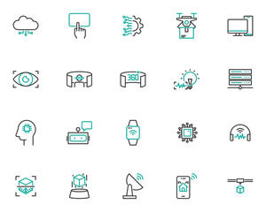 set of technology line icons, ar, vr, metaverse