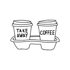 Take away coffee cup doodle illustration in vector. Tak away coffee cup hand drawn illustration in vector. Takeout coffee cup illustration