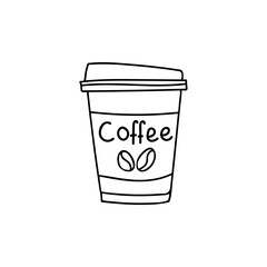 Take away coffee cup doodle illustration in vector. Tak away coffee cup hand drawn illustration in vector. Takeout coffee cup illustration