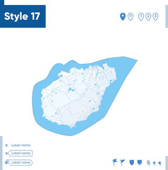 Obraz premium Hainan, China - map isolated on white background with water and roads. Vector map.