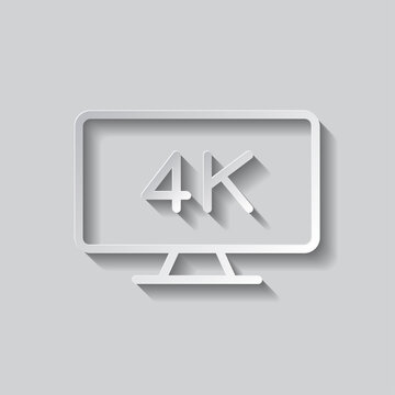4K, TV simple icon vector. Flat design. Paper style with shadow. Gray background.ai