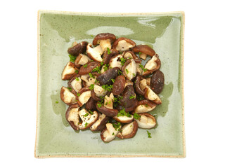 Chinese food, shiitake mushroom stir fried Isolated on ehite background