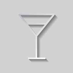Cocktail glass simple icon vector. Flat design. Paper style with shadow. Gray background.ai